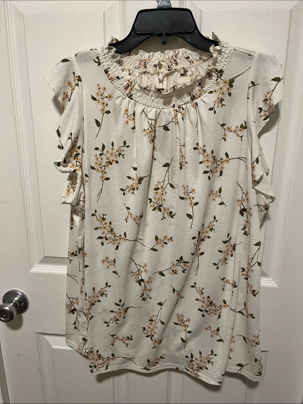 MELLODAY Cream Floral Ruffle-Neck Blouse